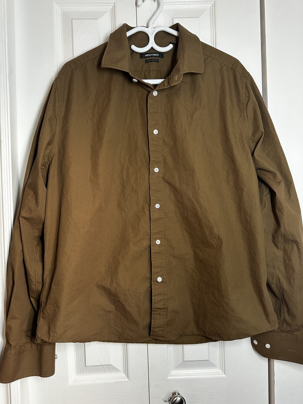 Indochino Custom Cotton Dress Shirt in Olive Brown #69